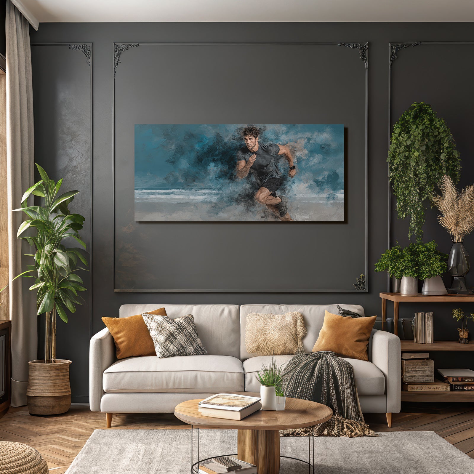 Männlicher Laeufer In Bewegung Dynamischer Hintergrund Sport Energie