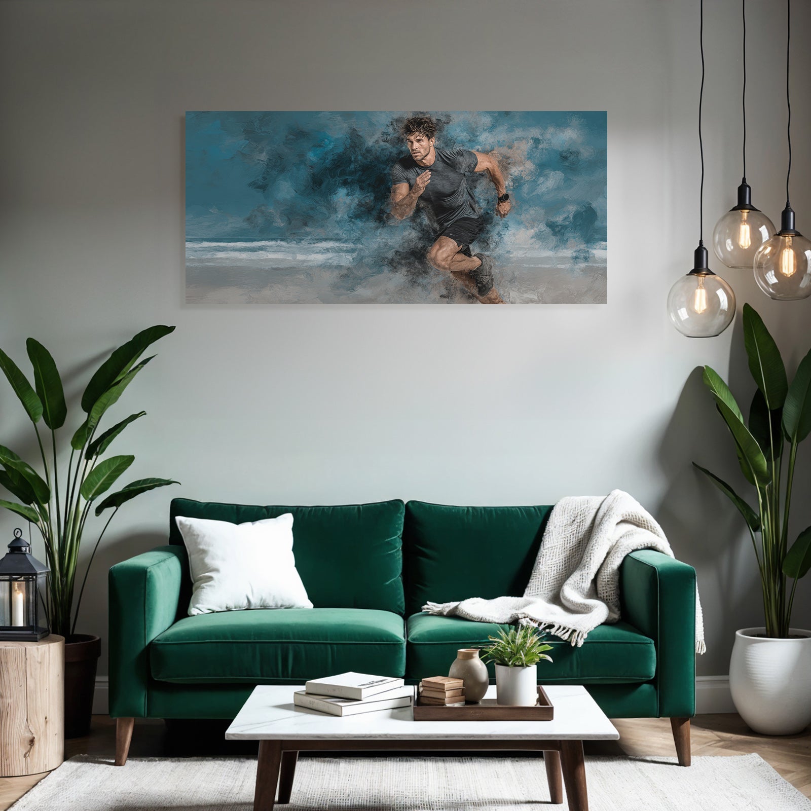 Männlicher Laeufer In Bewegung Dynamischer Hintergrund Sport Energie