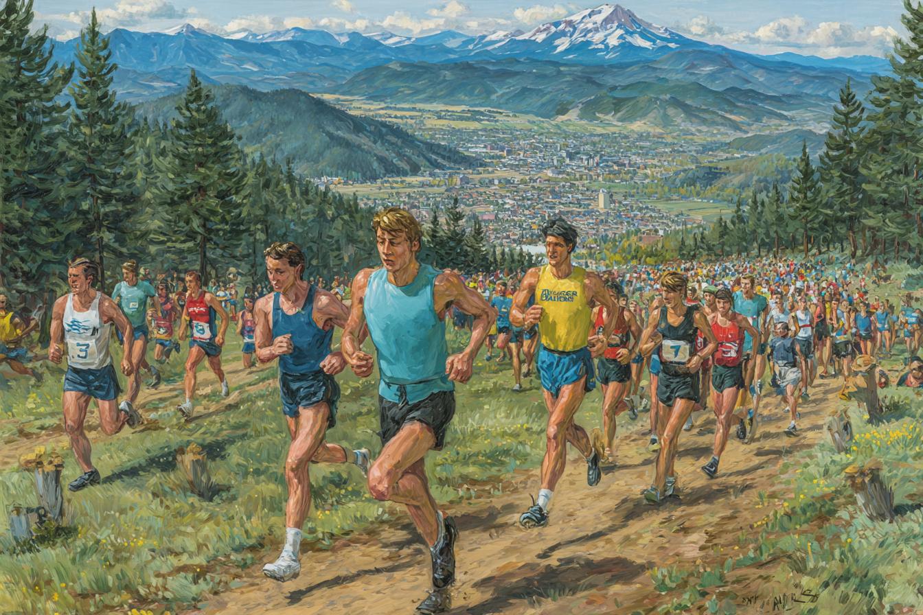 Marathon Laufende Im Mountainschaftslandschaft | Sport und Bewegung | Themen und Hobbys