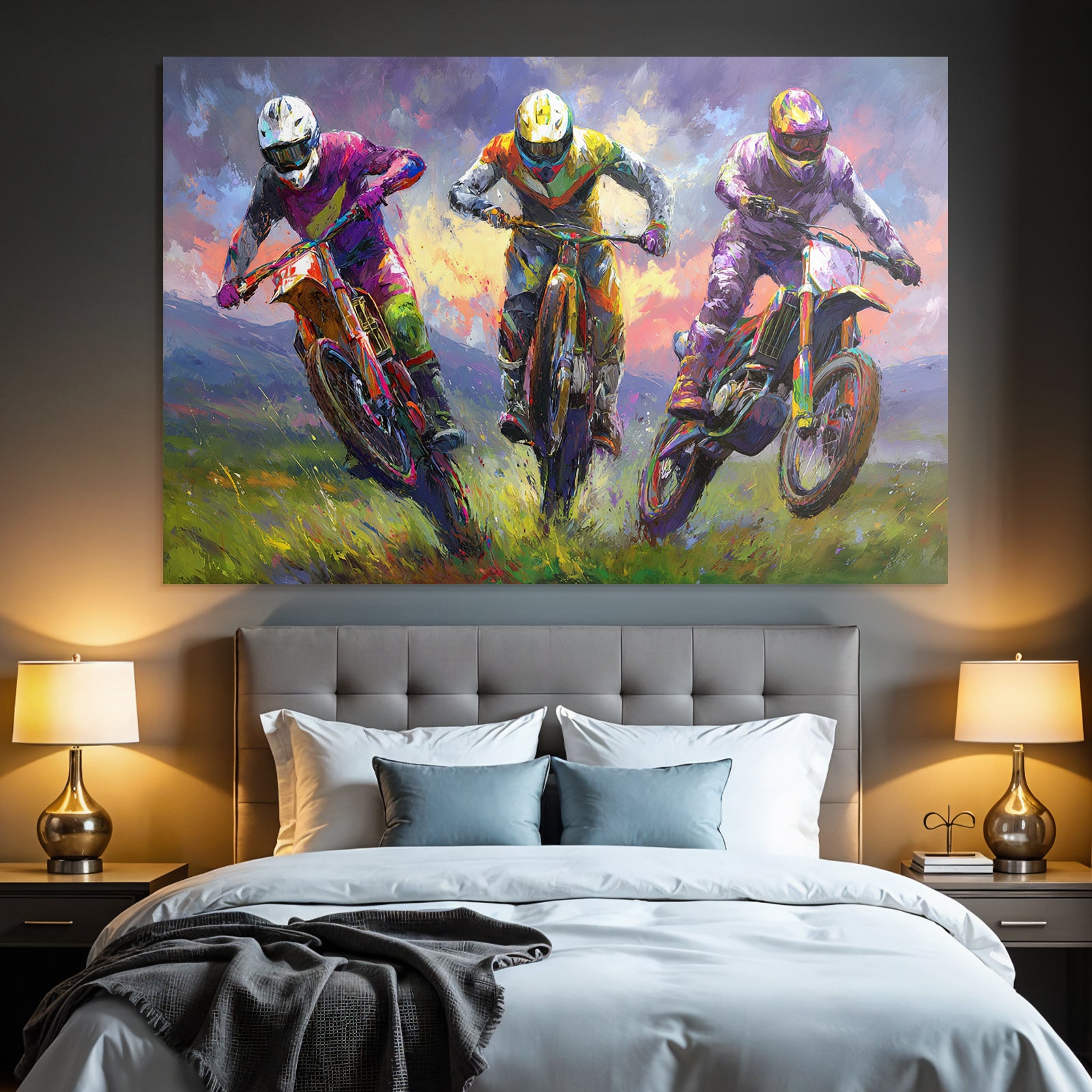 Motocross Rennfahrer Sprung Expressiver Stil Dynamisch Energisch