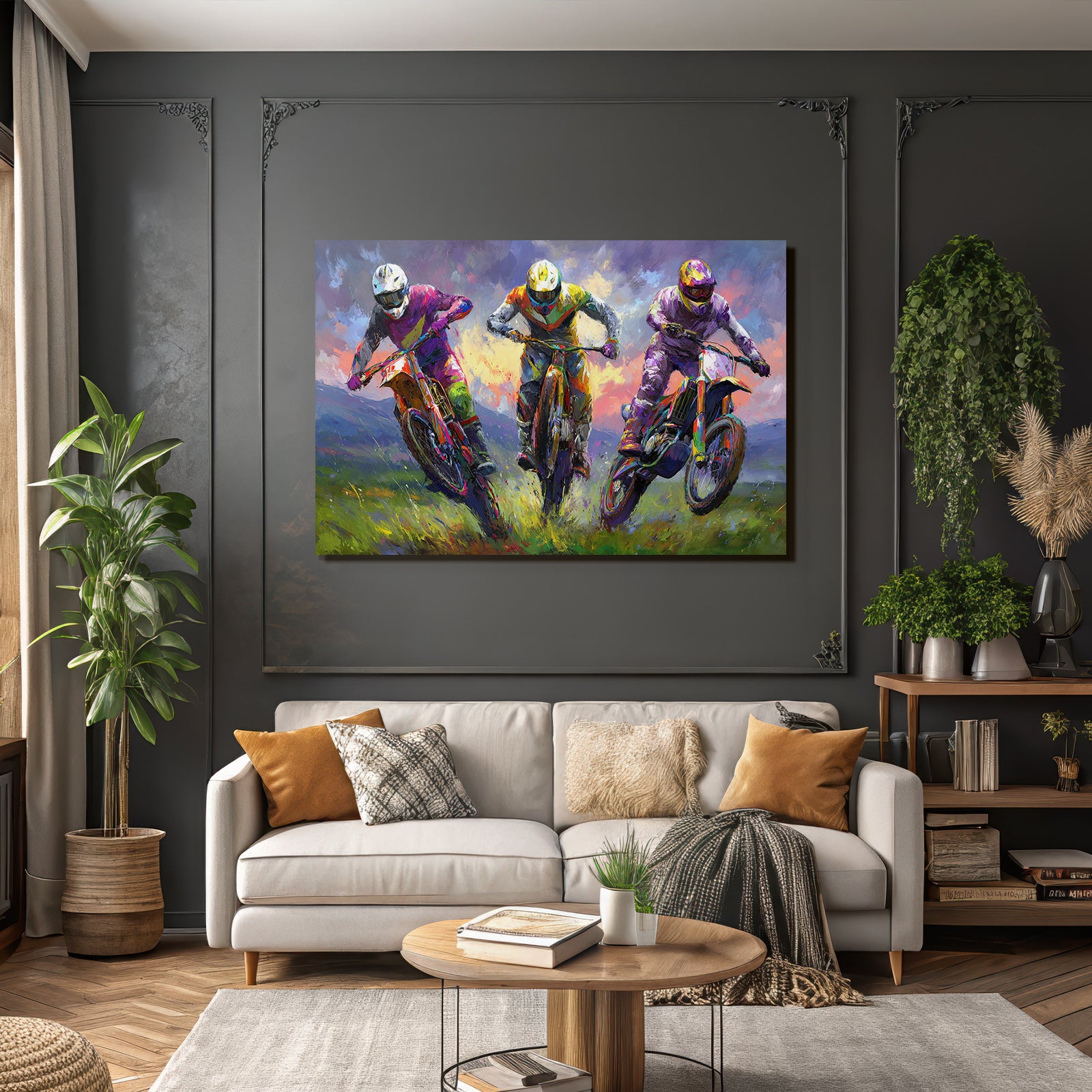 Motocross Rennfahrer Sprung Expressiver Stil Dynamisch Energisch