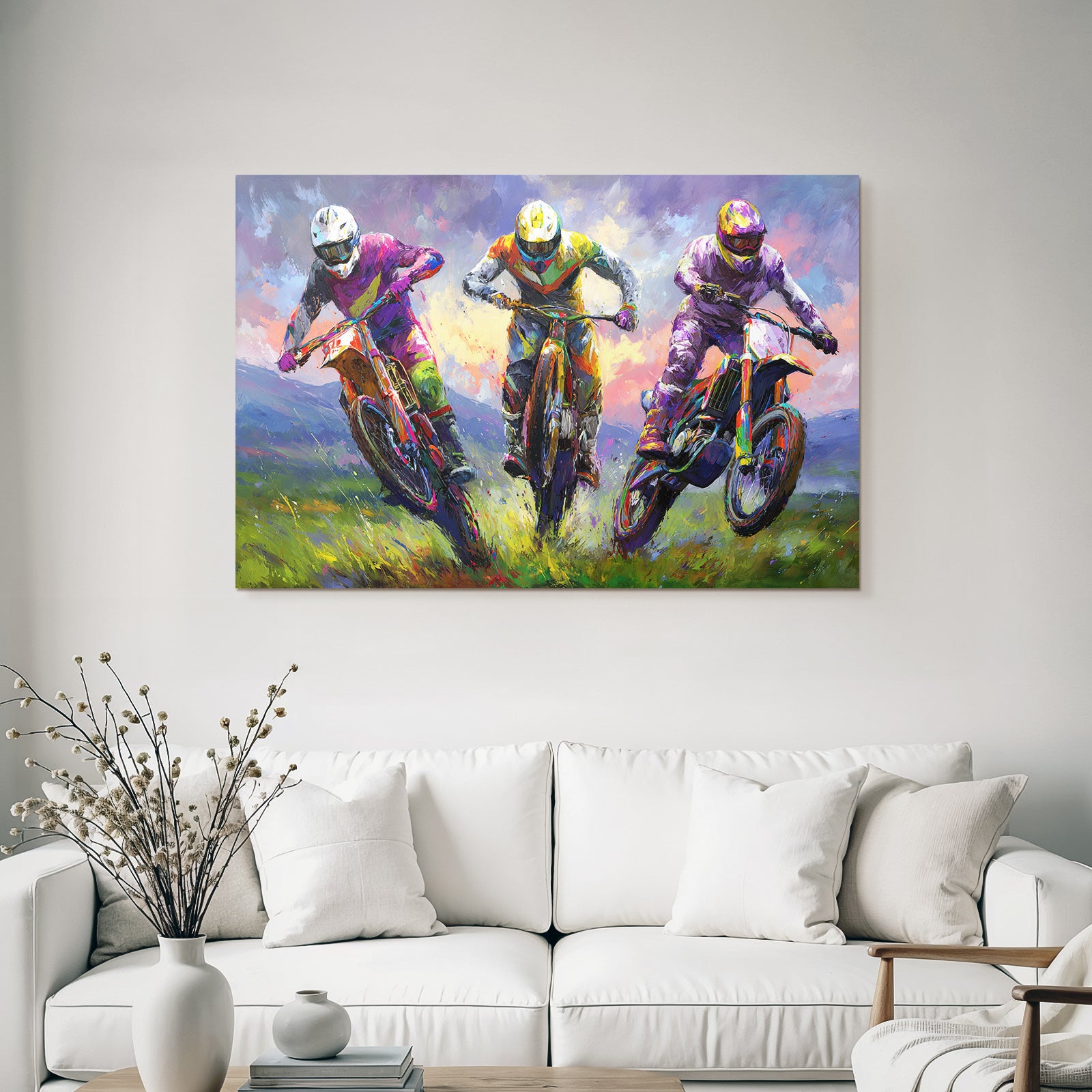 Motocross Rennfahrer Sprung Expressiver Stil Dynamisch Energisch