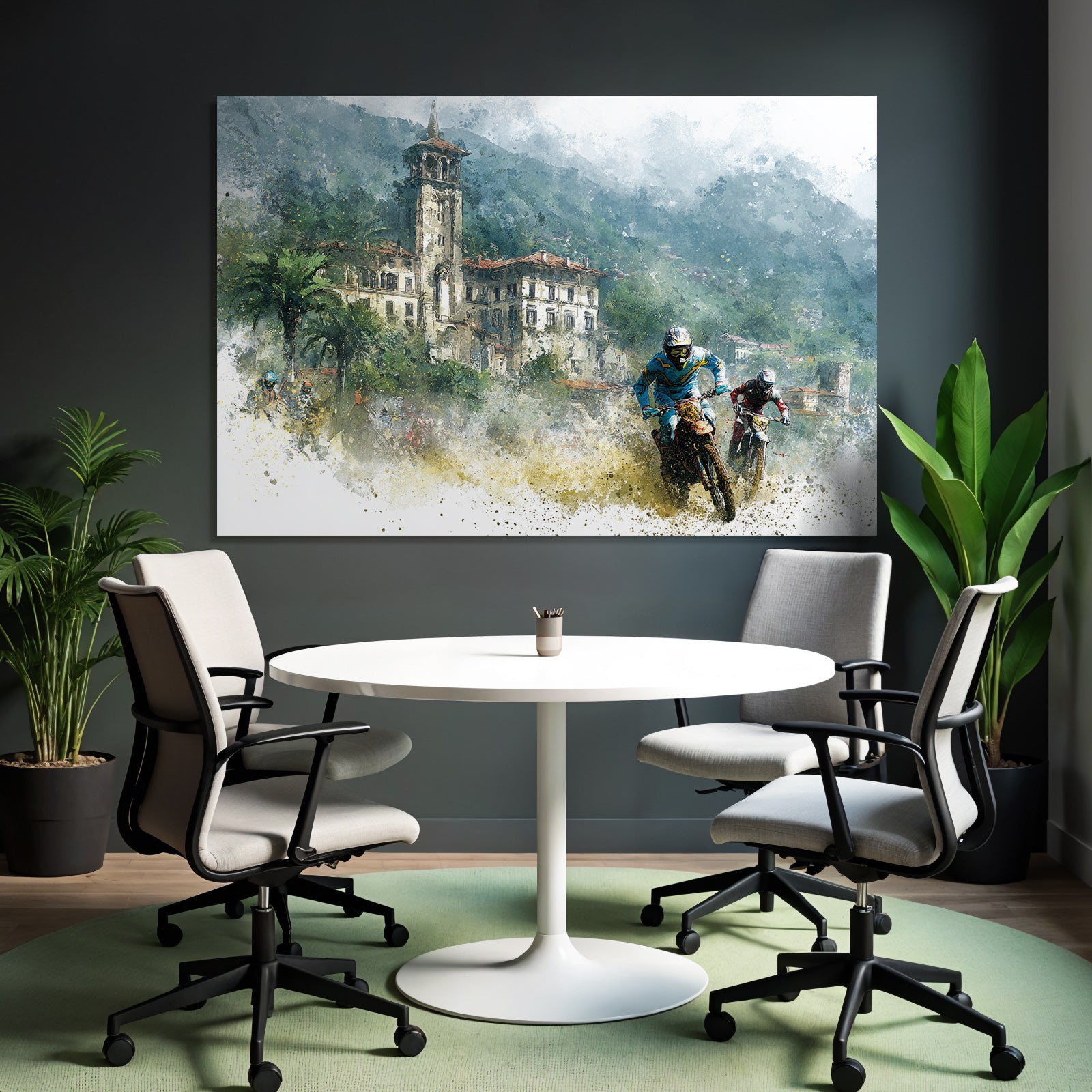 Motorradfahrer Racing Durch Rugged Landschaft Kunstwerk Wasserfarben Texture