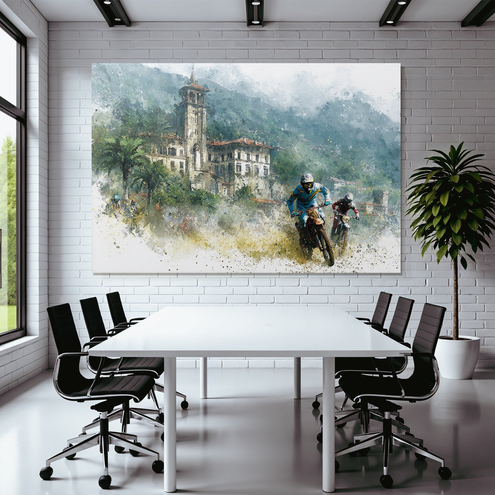 Motorradfahrer Racing Durch Rugged Landschaft Kunstwerk Wasserfarben Texture