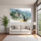 Motorradfahrer Racing Durch Rugged Landschaft Kunstwerk Wasserfarben Texture