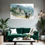 Motorradfahrer Racing Durch Rugged Landschaft Kunstwerk Wasserfarben Texture