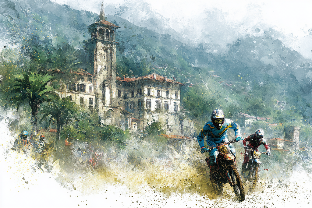 Motorradfahrer Racing Durch Rugged Landschaft Kunstwerk Wasserfarben Texture | Sport und Bewegung | Themen und Hobbys
