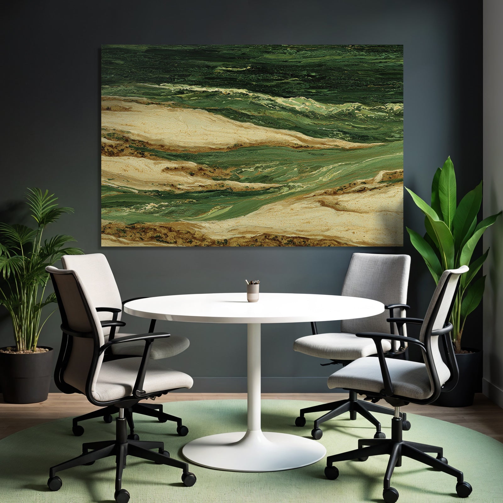 Ocean Wellen Landlandschaft Grüne Tone Sandige Tone