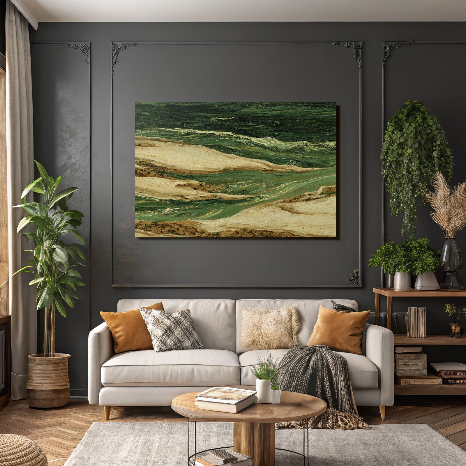 Ocean Wellen Landlandschaft Grüne Tone Sandige Tone