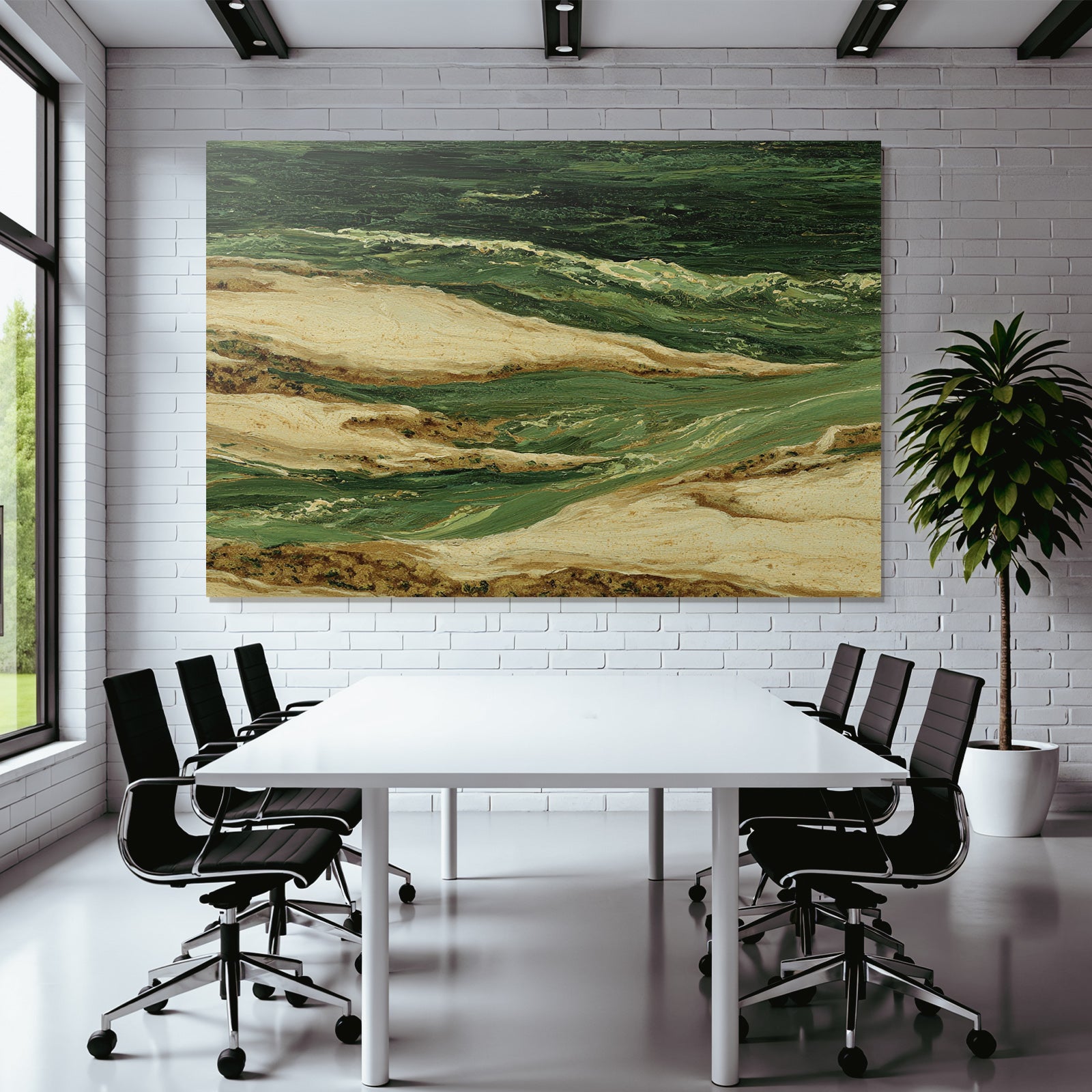 Ocean Wellen Landlandschaft Grüne Tone Sandige Tone