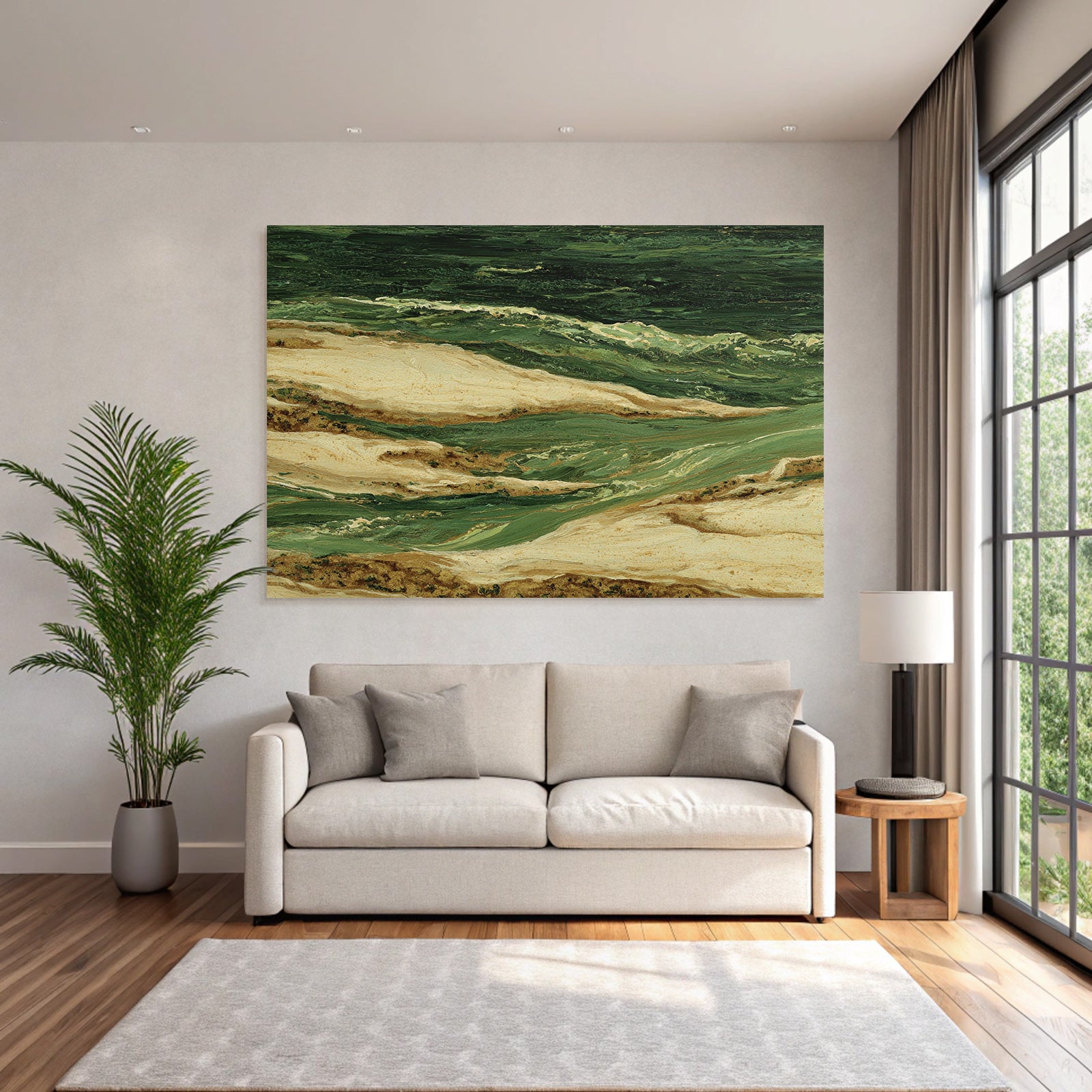 Ocean Wellen Landlandschaft Grüne Tone Sandige Tone