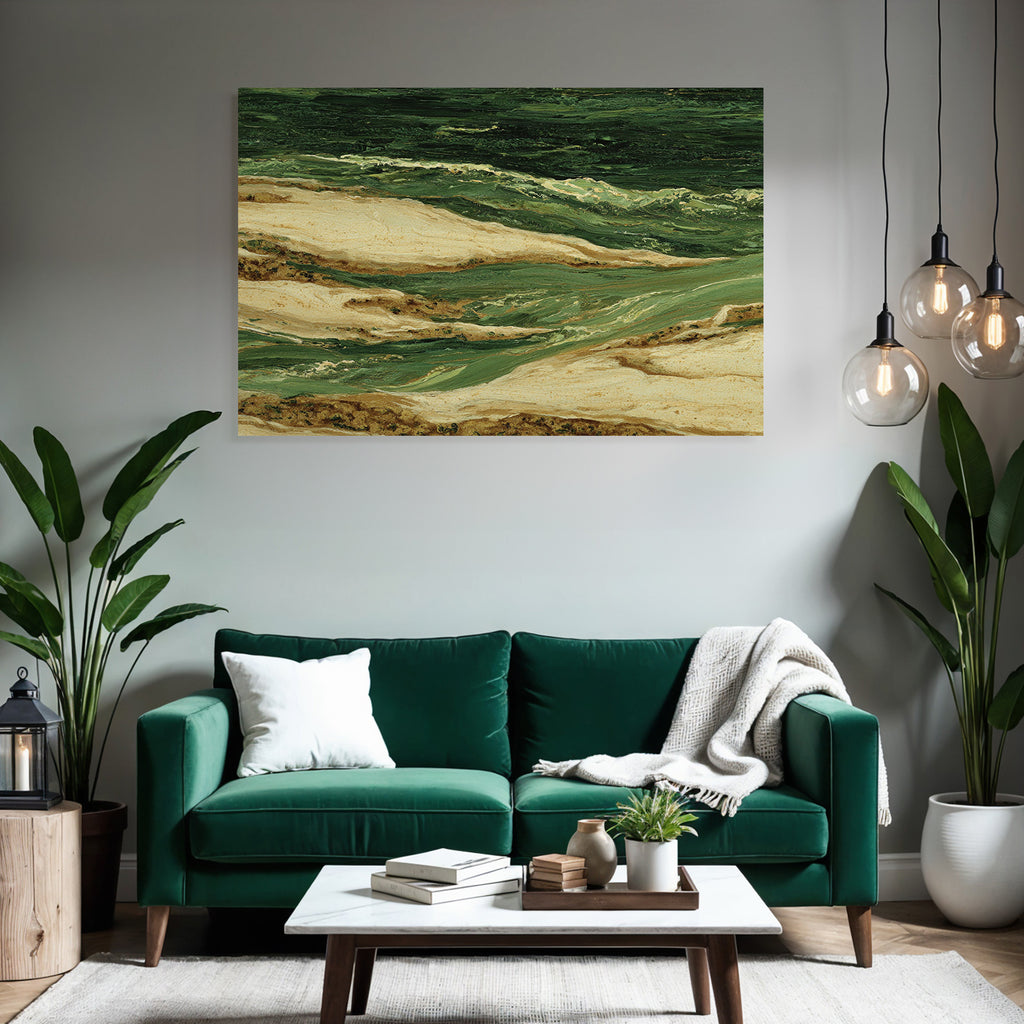 Ocean Wellen Landlandschaft Grüne Tone Sandige Tone