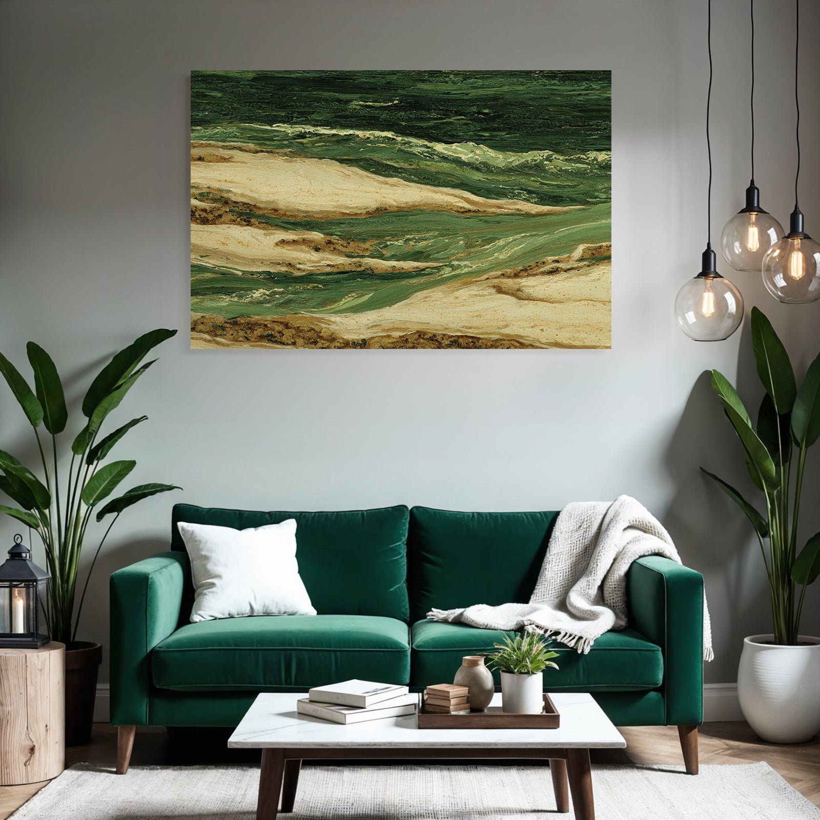 Ocean Wellen Landlandschaft Grüne Tone Sandige Tone