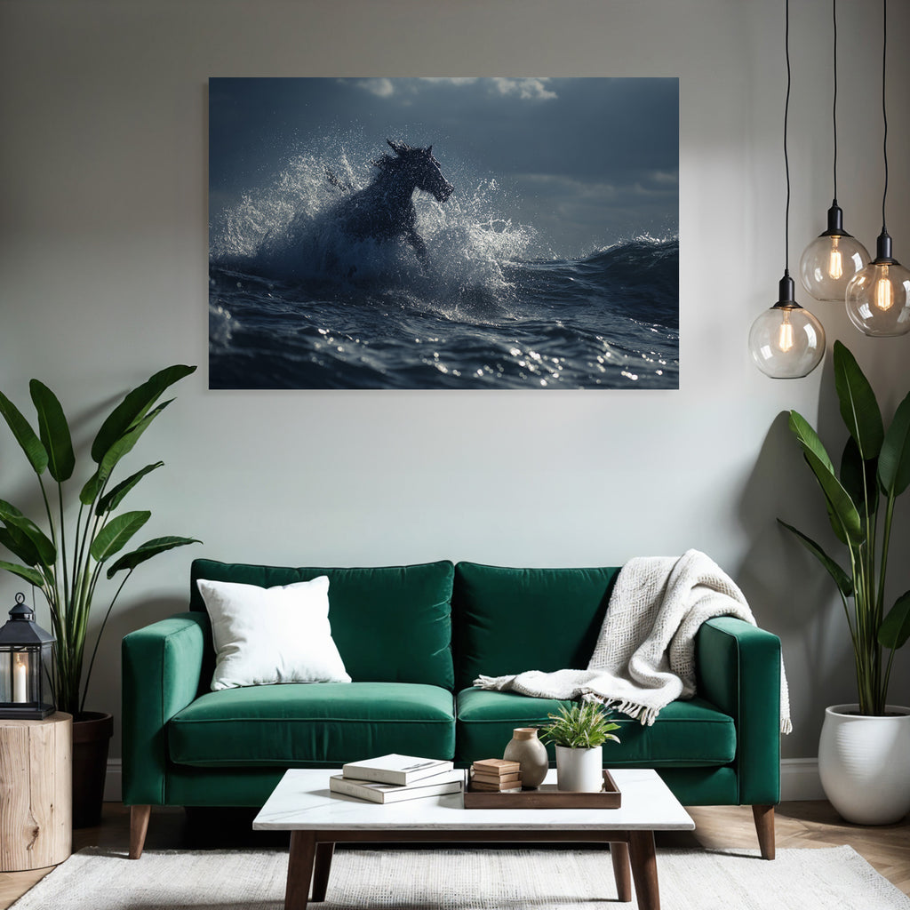 Pferd Aus Dem Meer Wellen Bewegung Morgendämmerung Abenddämmerung