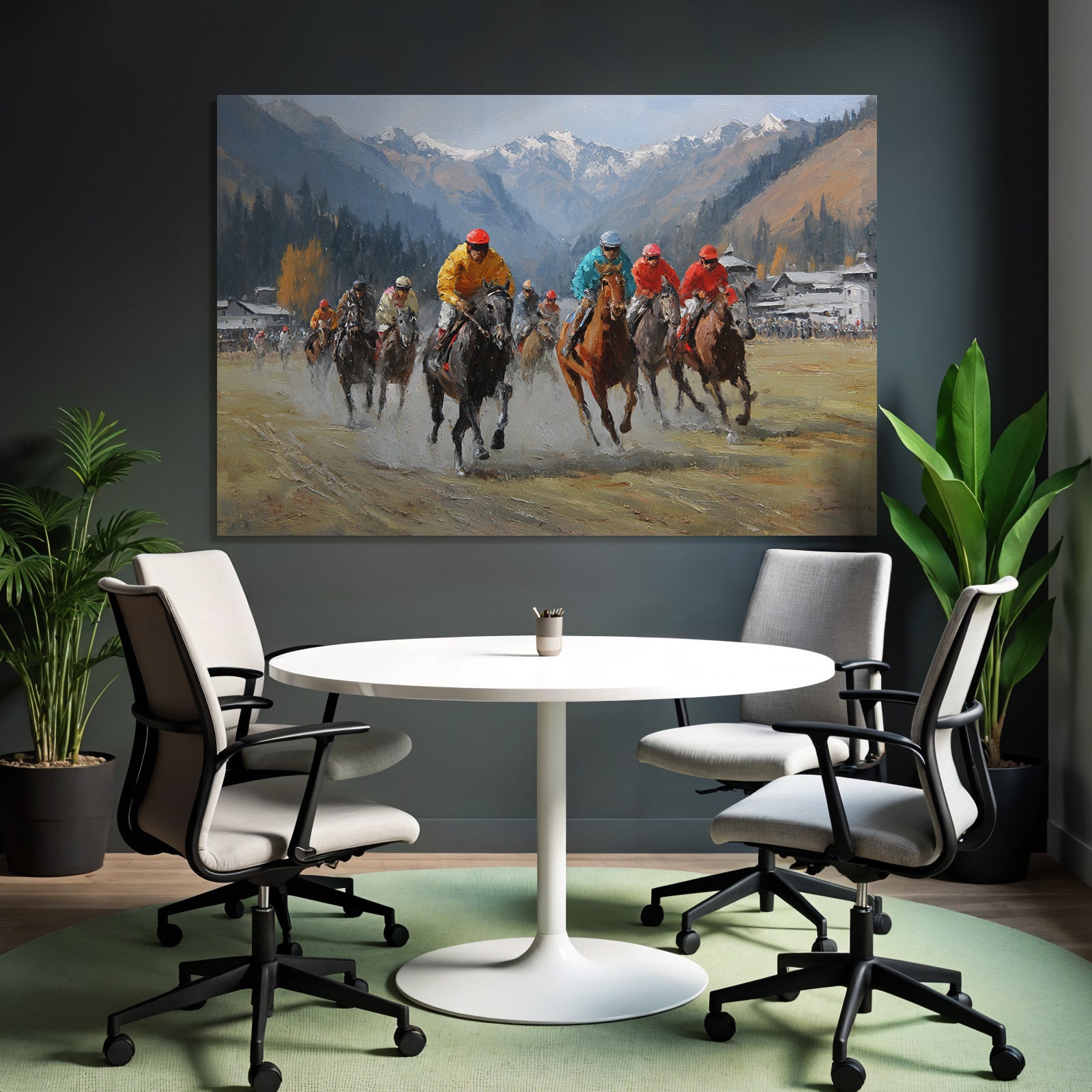 Pferderennen In Den Bergen Jockeys Und Bunte Outfits