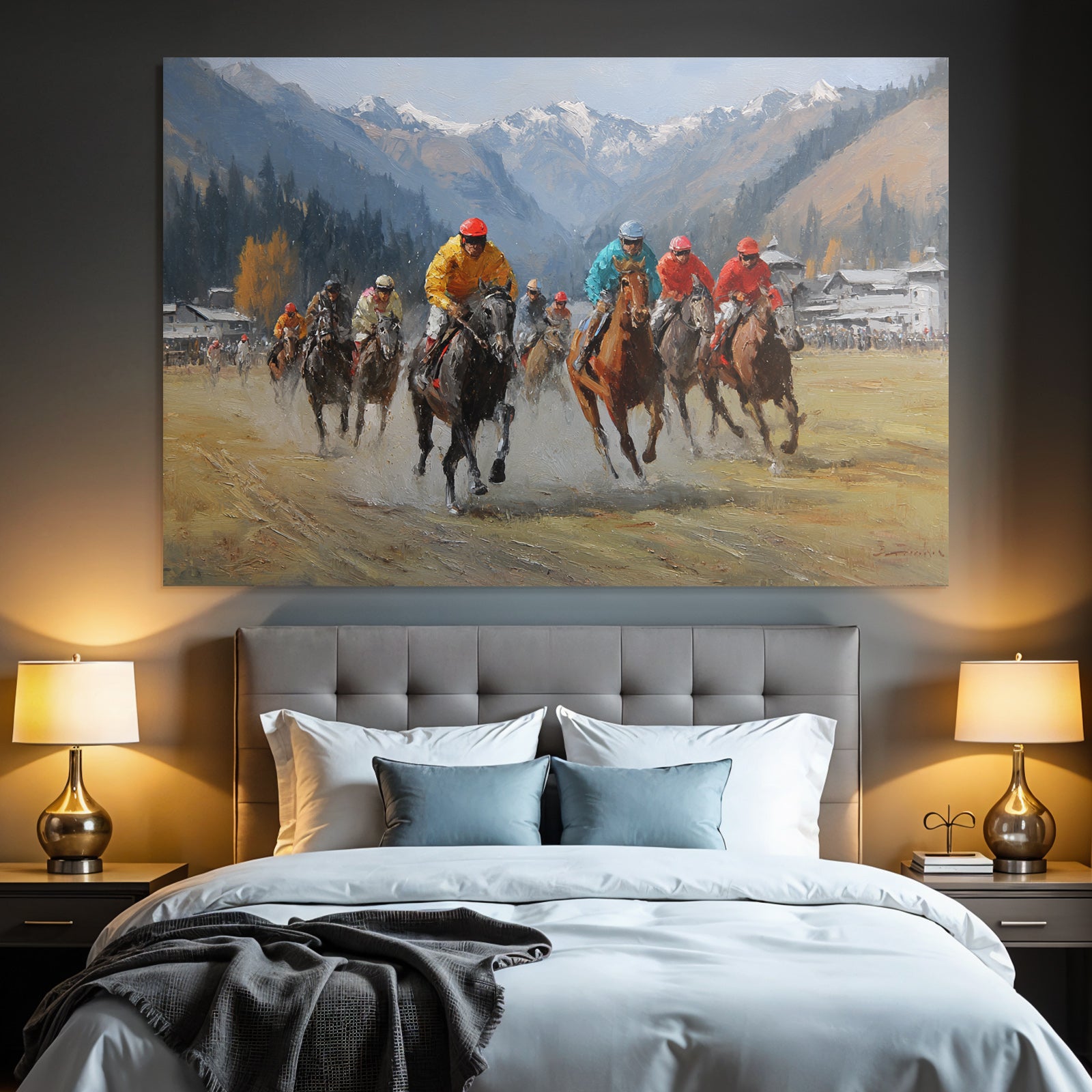 Pferderennen In Den Bergen Jockeys Und Bunte Outfits