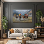 Pferderennen In Den Bergen Jockeys Und Bunte Outfits
