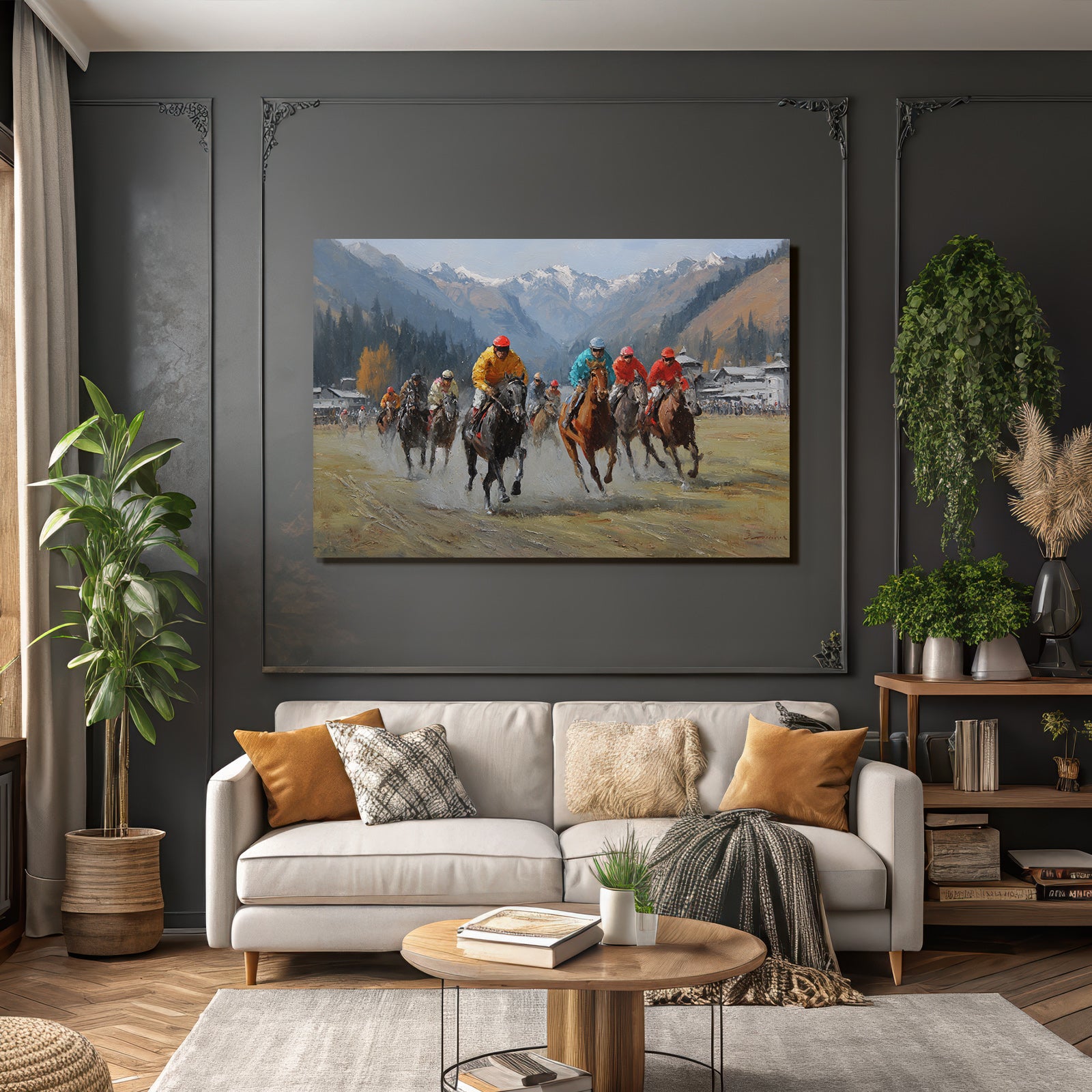 Pferderennen In Den Bergen Jockeys Und Bunte Outfits