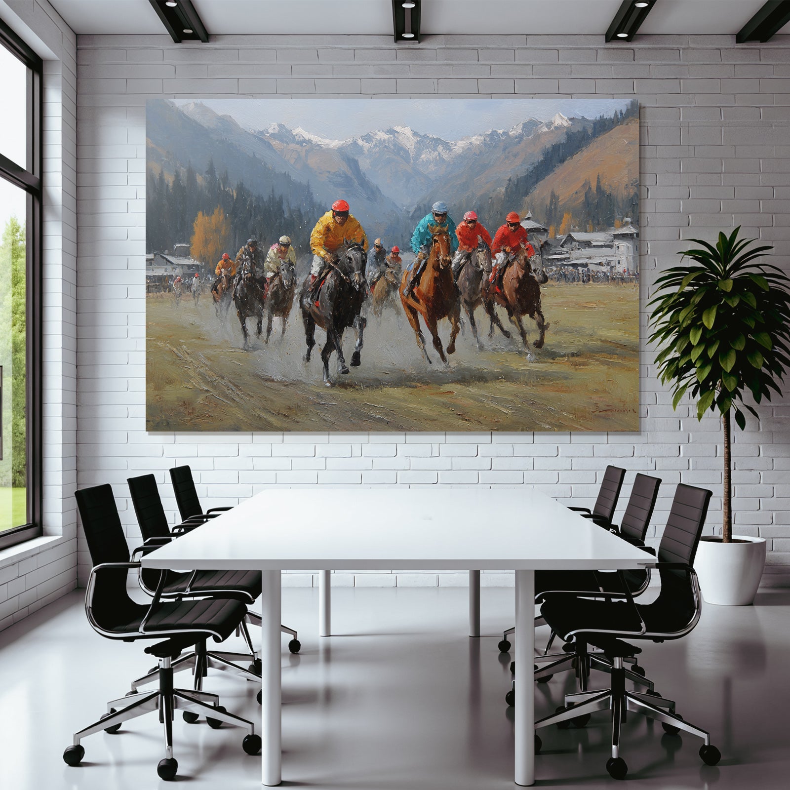 Pferderennen In Den Bergen Jockeys Und Bunte Outfits