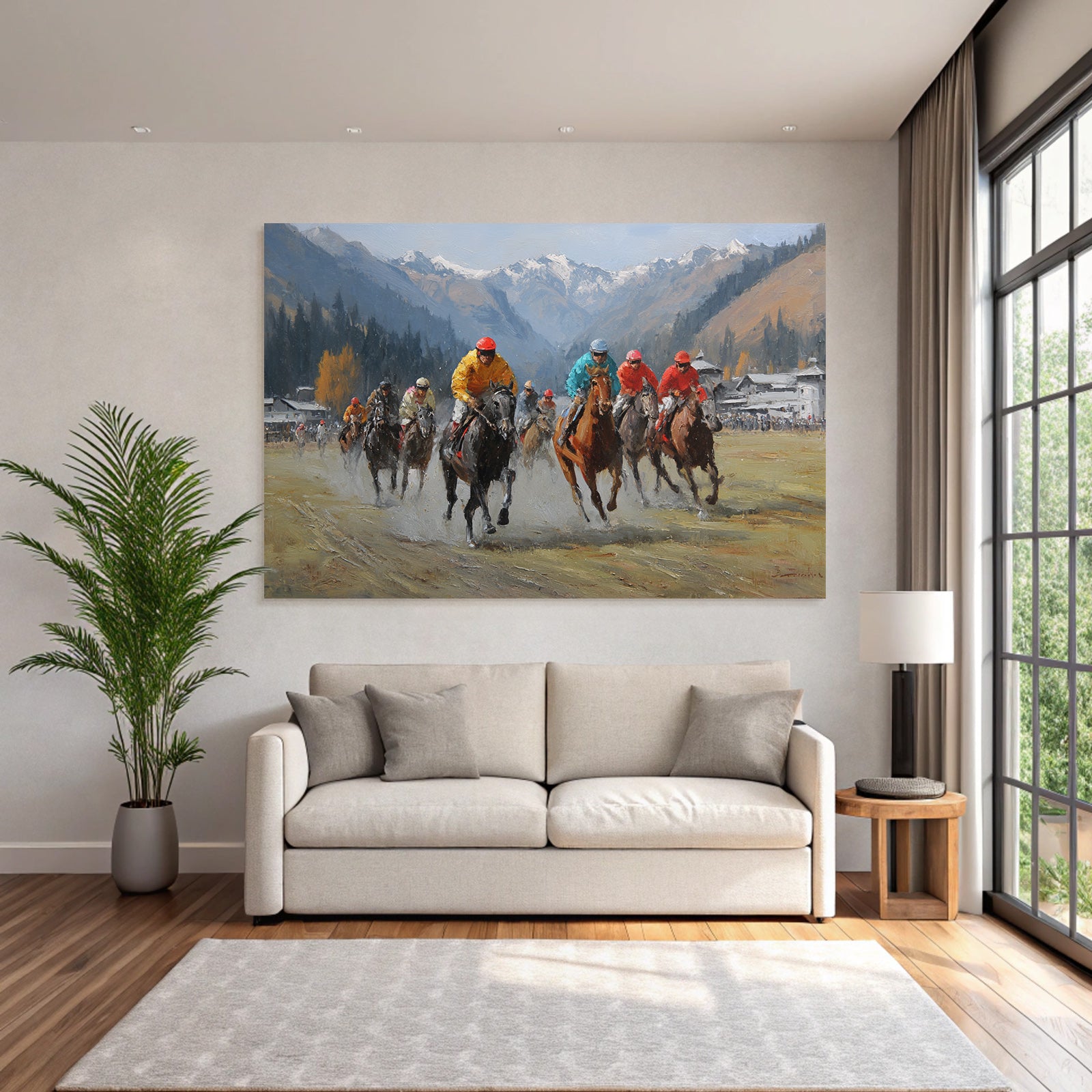 Pferderennen In Den Bergen Jockeys Und Bunte Outfits