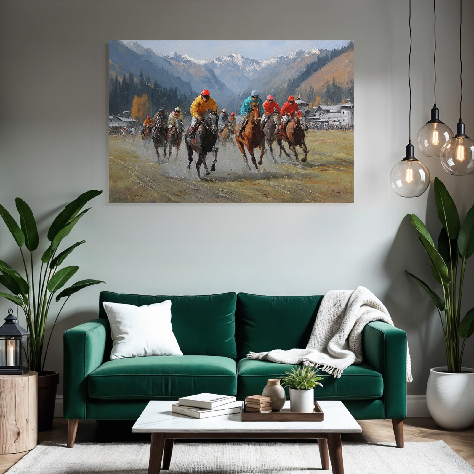 Pferderennen In Den Bergen Jockeys Und Bunte Outfits
