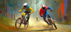 Radsport Wettbewerb Zweiradfahrer Im Wald Vergleich Beschleunigung Dynamisch | Sport und Bewegung | Themen und Hobbys