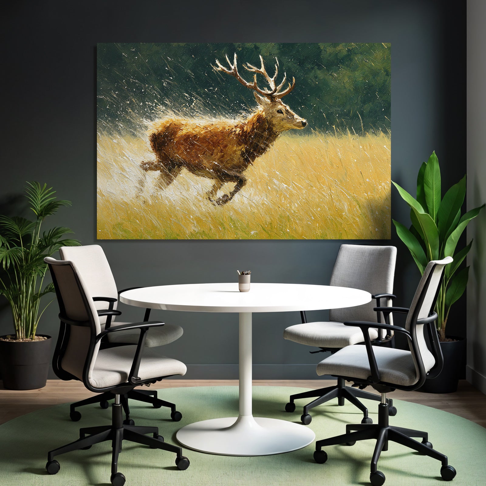 Reh Laeuft Durch Wiese Mit Langem Gras Painterly Stil Dynamik Und Energie