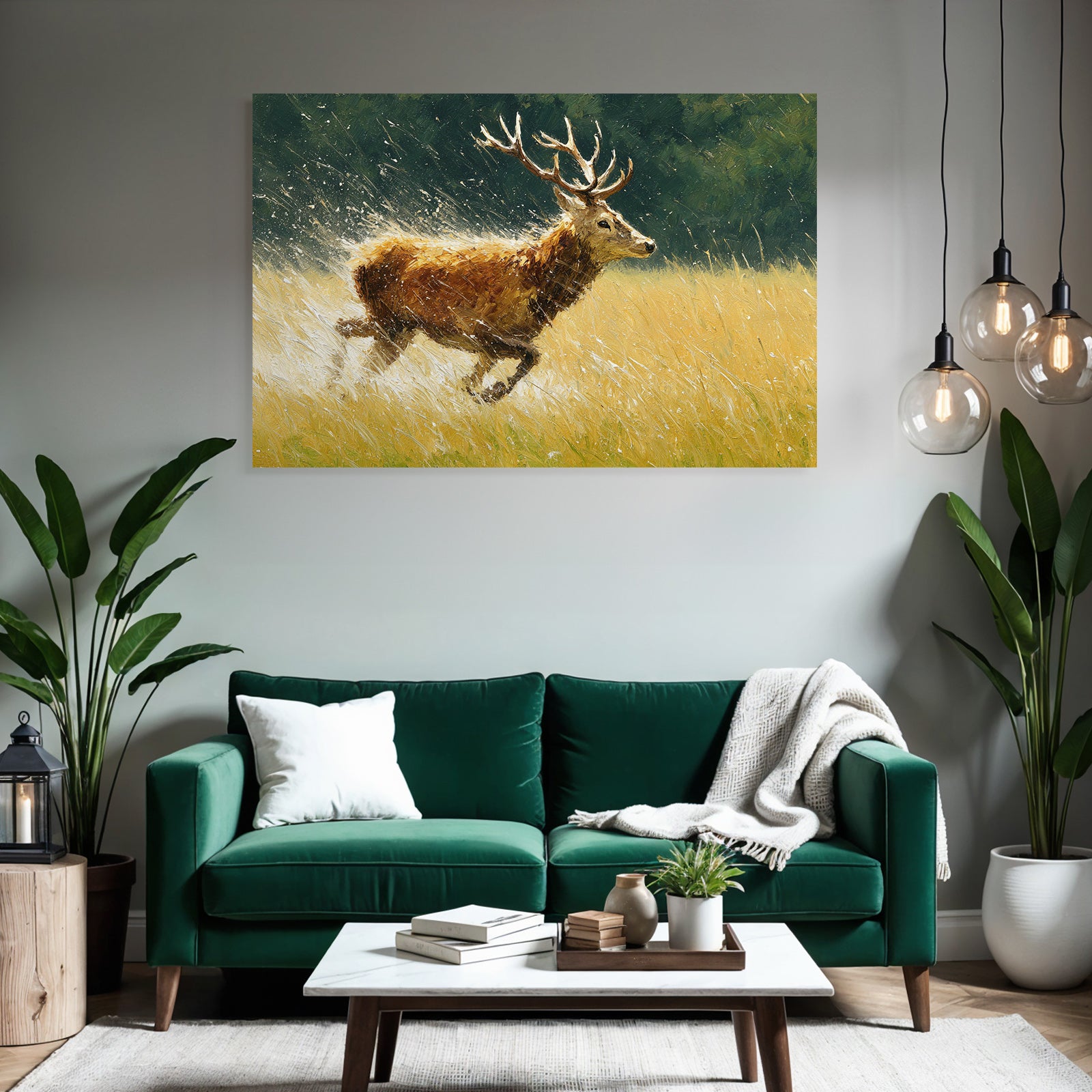 Reh Laeuft Durch Wiese Mit Langem Gras Painterly Stil Dynamik Und Energie