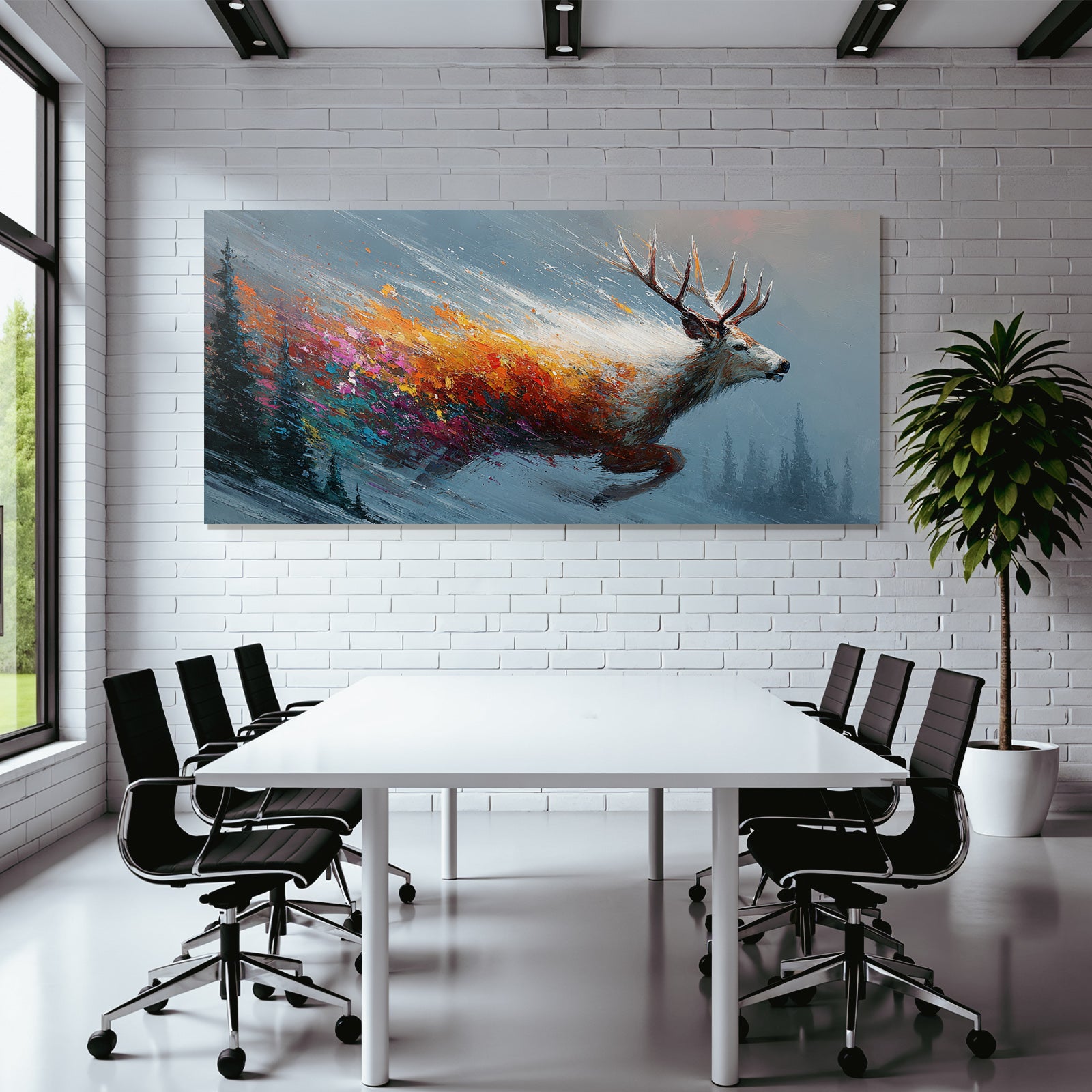 Rehe In Bewegung Winterlandschaft Bunte Pinselstriche