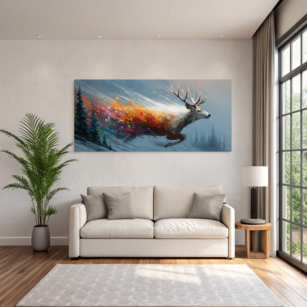 Rehe In Bewegung Winterlandschaft Bunte Pinselstriche