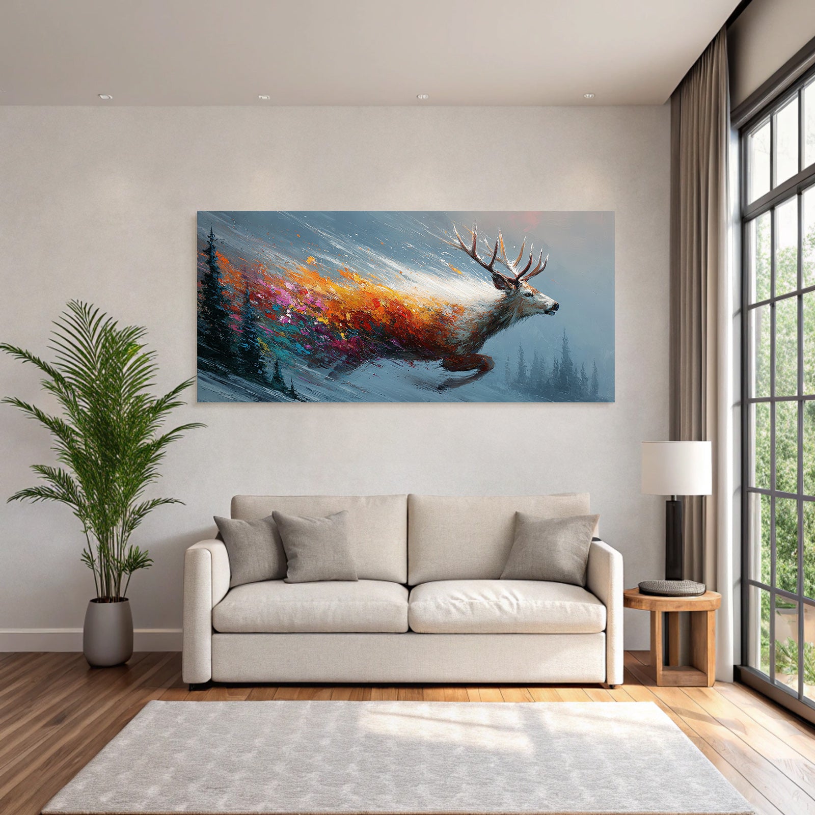 Rehe In Bewegung Winterlandschaft Bunte Pinselstriche