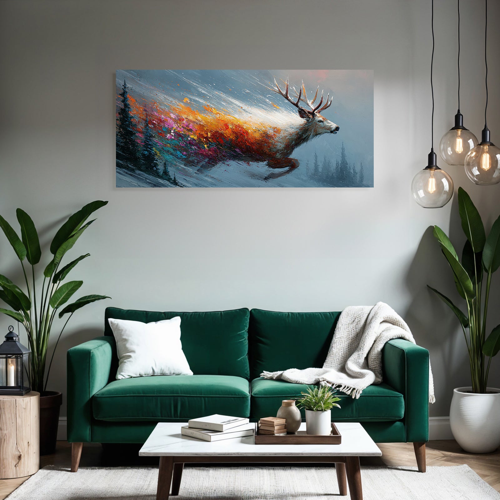 Rehe In Bewegung Winterlandschaft Bunte Pinselstriche