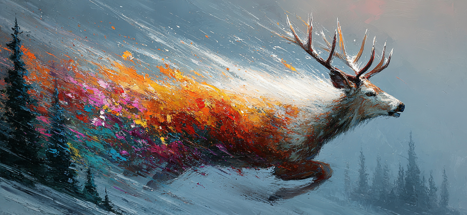 Rehe In Bewegung Winterlandschaft Bunte Pinselstriche | Sport und Bewegung | Themen und Hobbys
