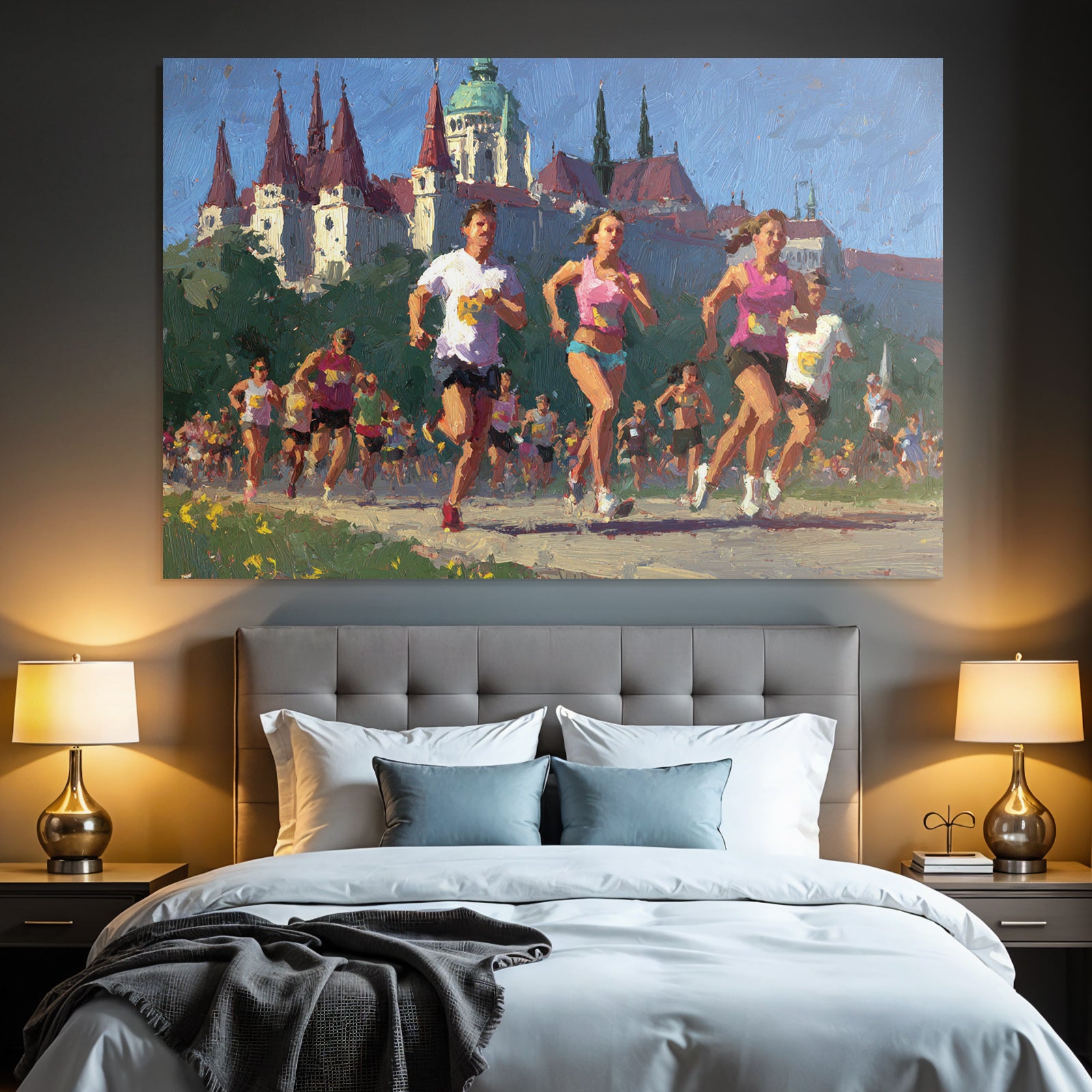 Rennende Laeufer Impressionistisches Wettrennen Architektur Hintergrund