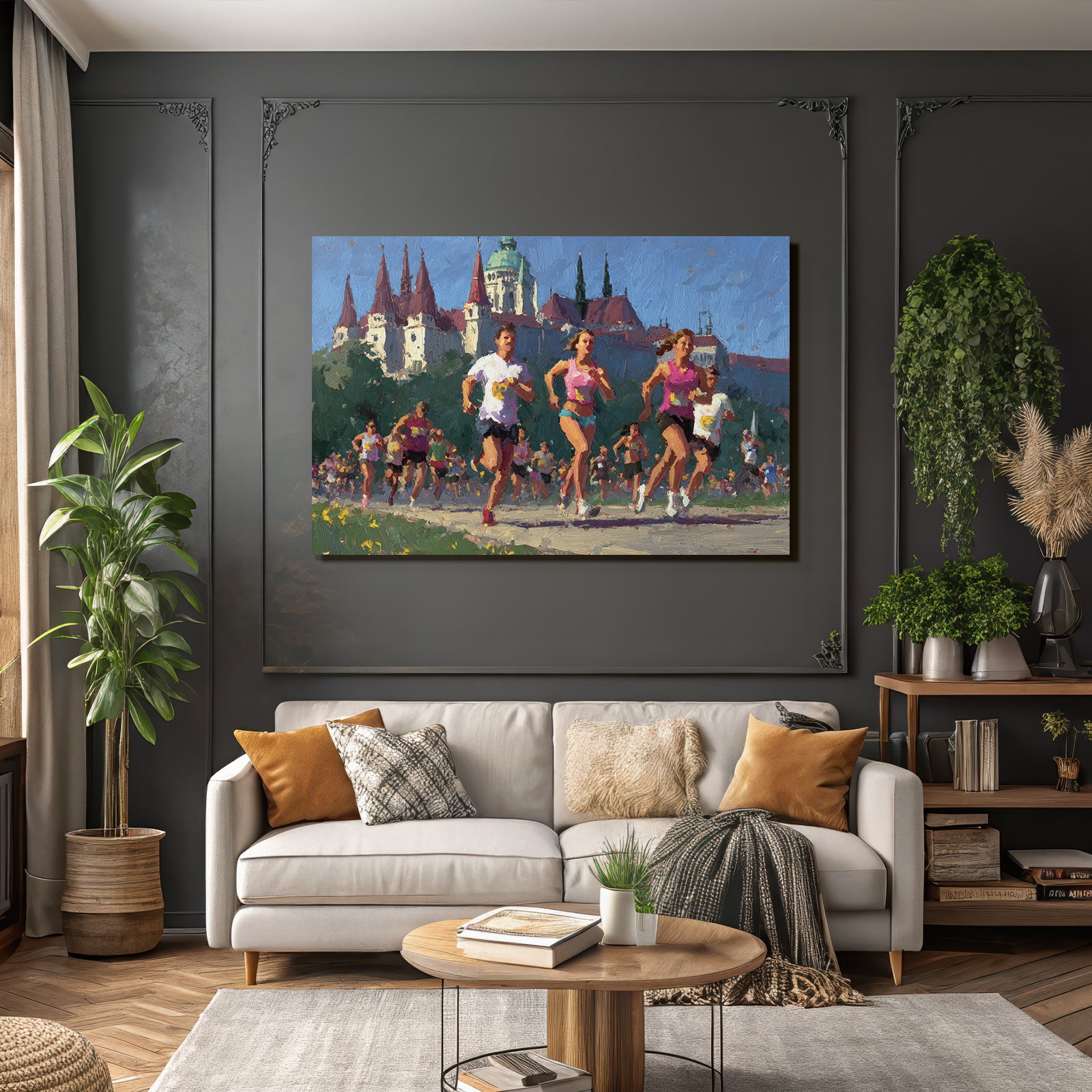 Rennende Laeufer Impressionistisches Wettrennen Architektur Hintergrund