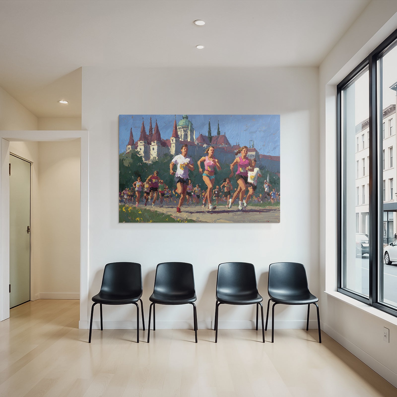 Rennende Laeufer Impressionistisches Wettrennen Architektur Hintergrund