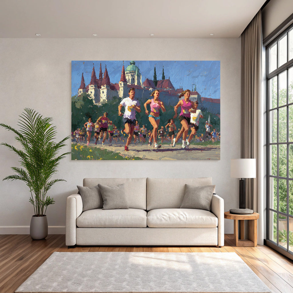 Rennende Laeufer Impressionistisches Wettrennen Architektur Hintergrund