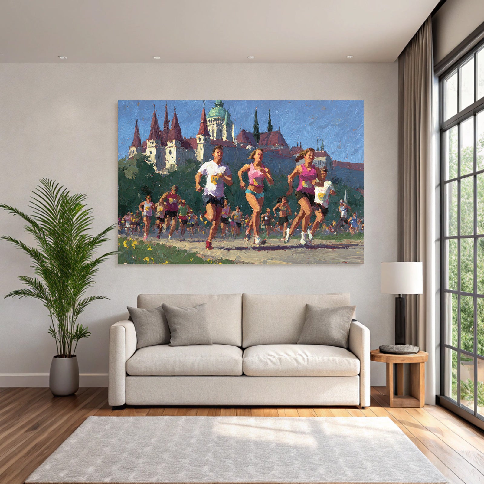 Rennende Laeufer Impressionistisches Wettrennen Architektur Hintergrund