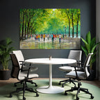 Vibrante Buntes Wasserfarbe Bild Von Einem Park Spaziergang Mit Reflexionen