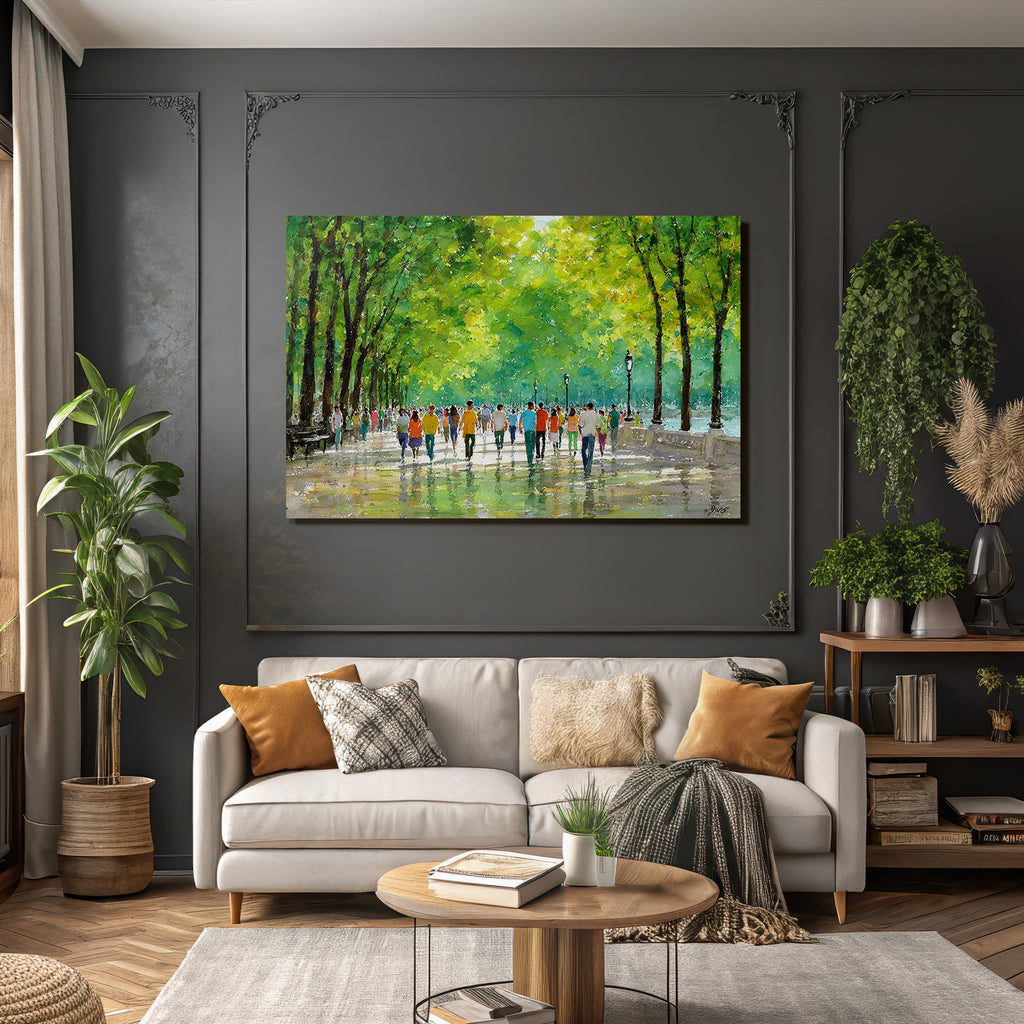 Vibrante Buntes Wasserfarbe Bild Von Einem Park Spaziergang Mit Reflexionen