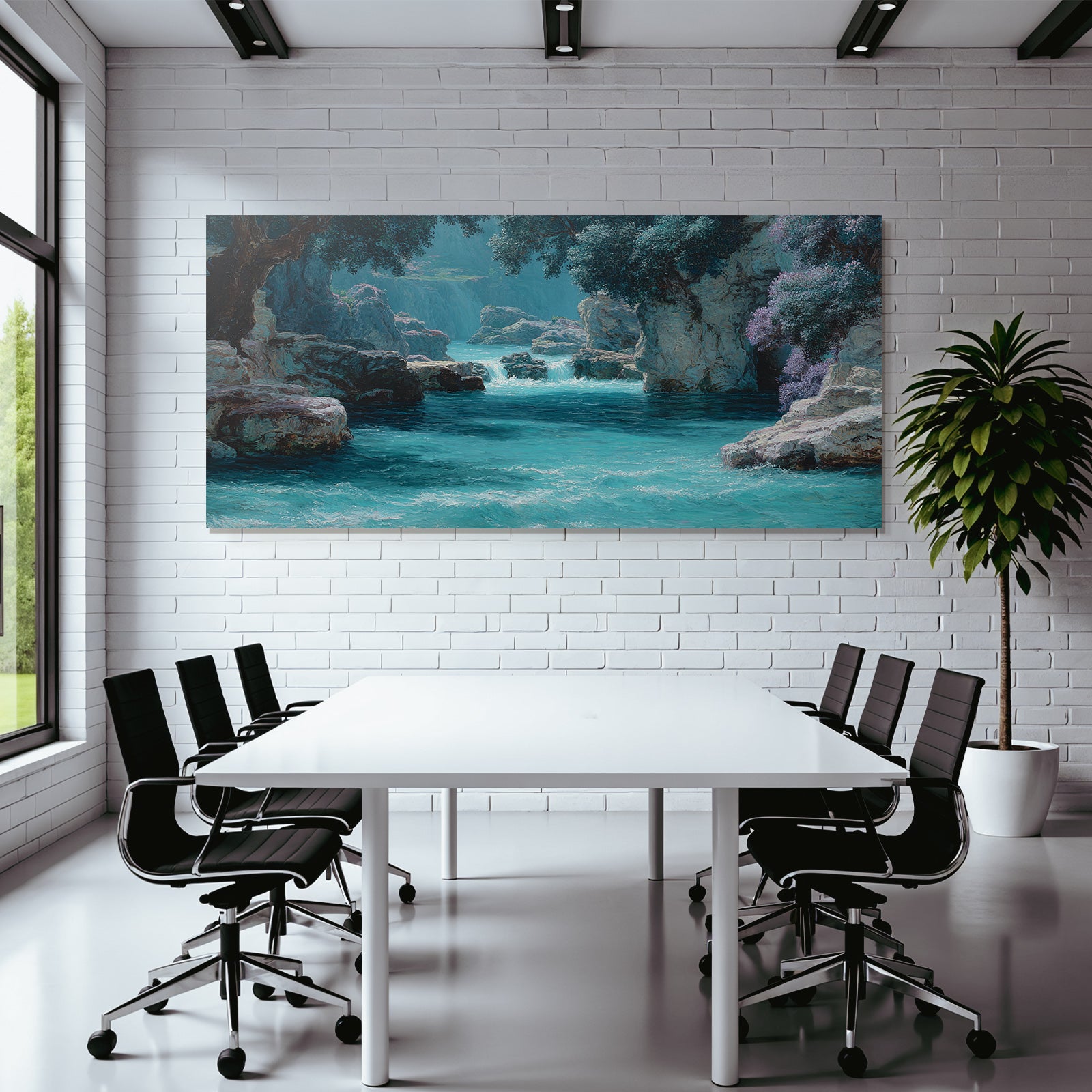 Vibrante Und Ruhige Landscchaft Mit Wasser Und Grünen Felsen