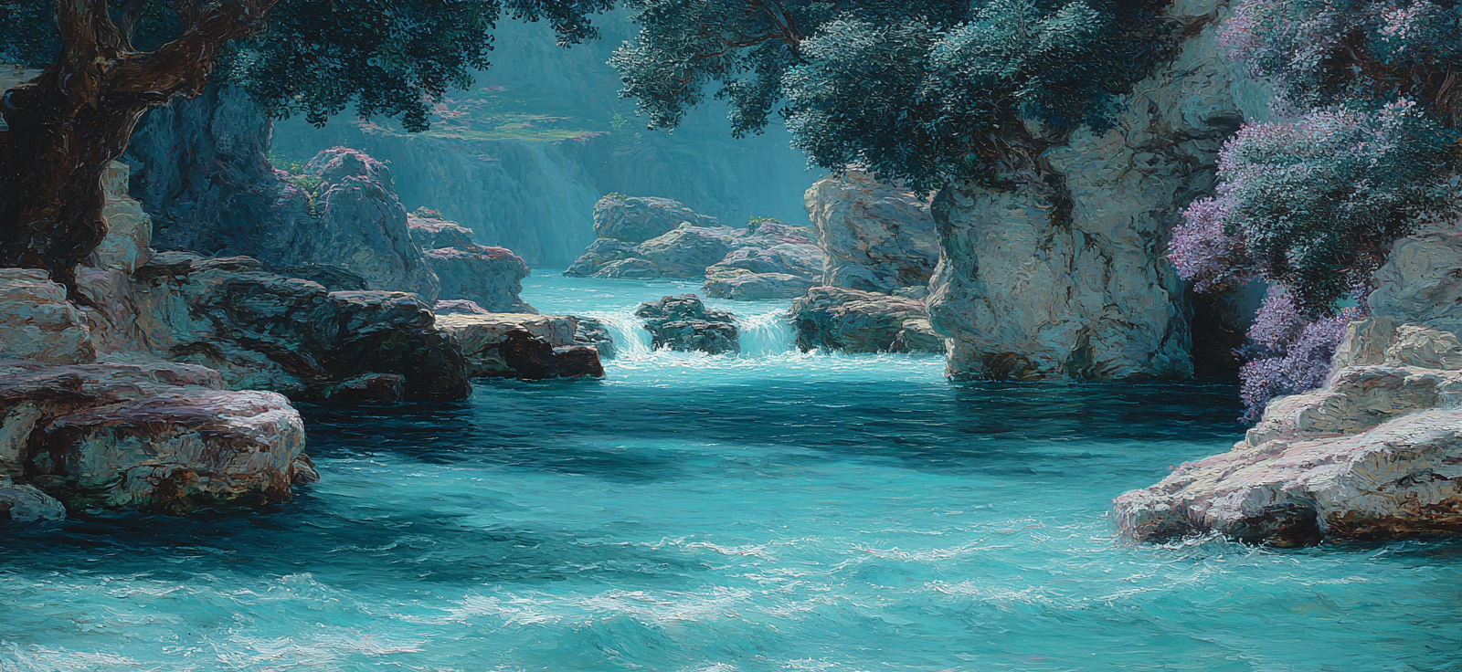 Vibrante Und Ruhige Landscchaft Mit Wasser Und Grünen Felsen | Sport und Bewegung | Themen und Hobbys