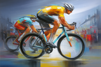 Zwei Radfahrer Im Rennen Vibrante Farben Abstrakte Striche Kunstwerk | Sport und Bewegung | Themen und Hobbys