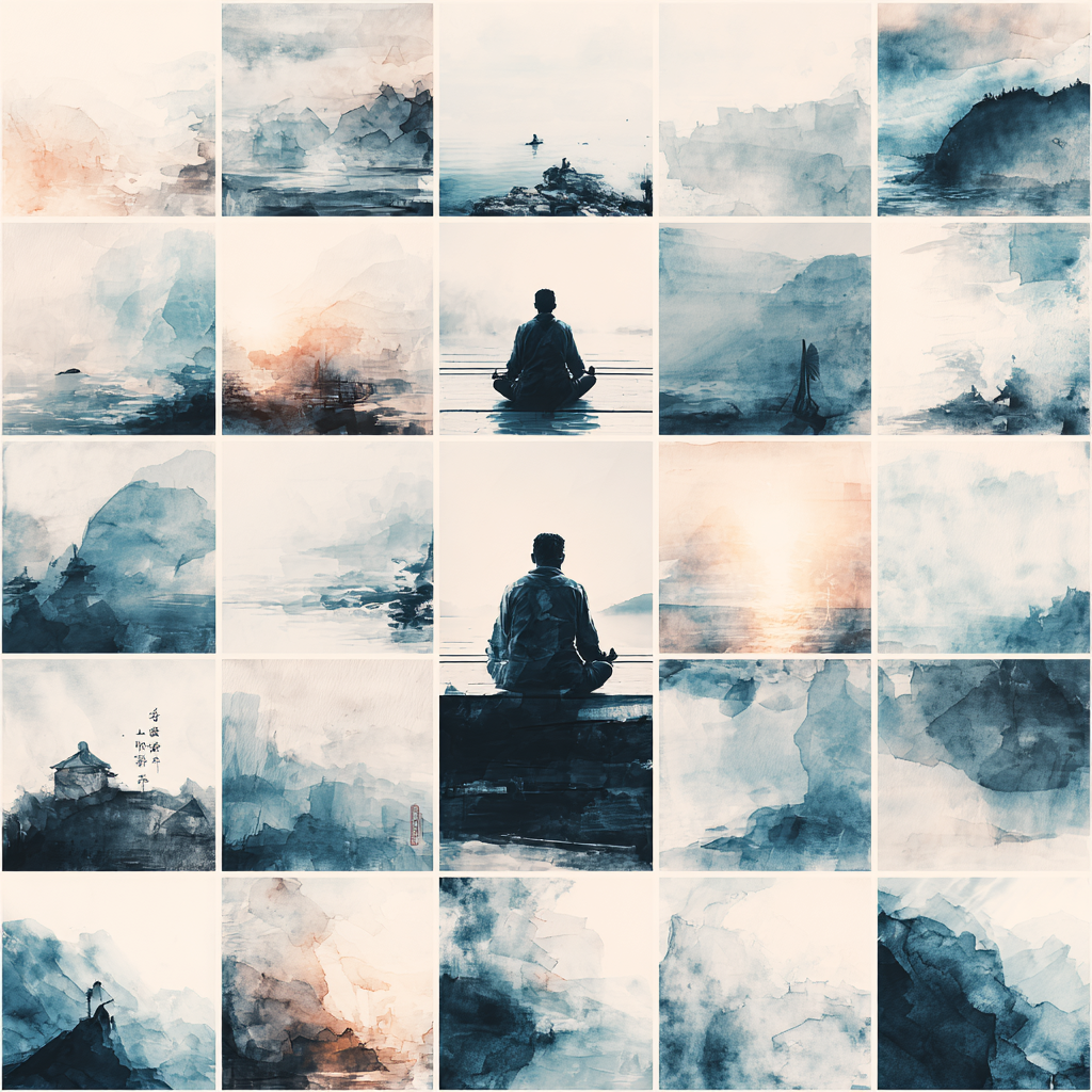 Yoga Meditation Wasserfarben Landschaften Natur Solitude Introspektion