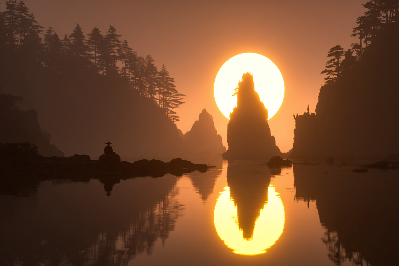 Yoga Meditation Friedliche Landschaft Mit Sonnenuntergang Und Felsen