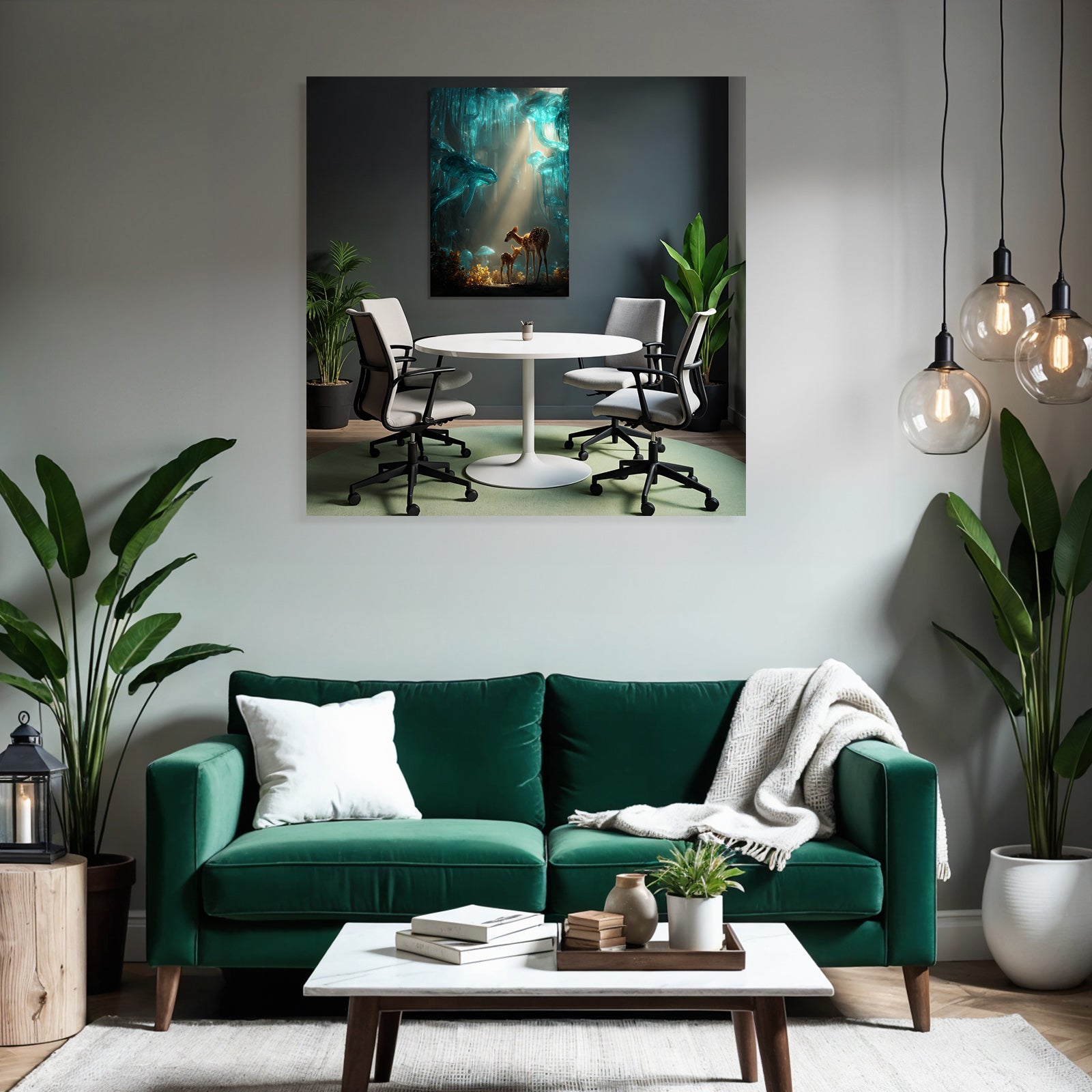 Beruhigende Mystische Landschaft Mutter Fawn Jellyfish Lichttraum