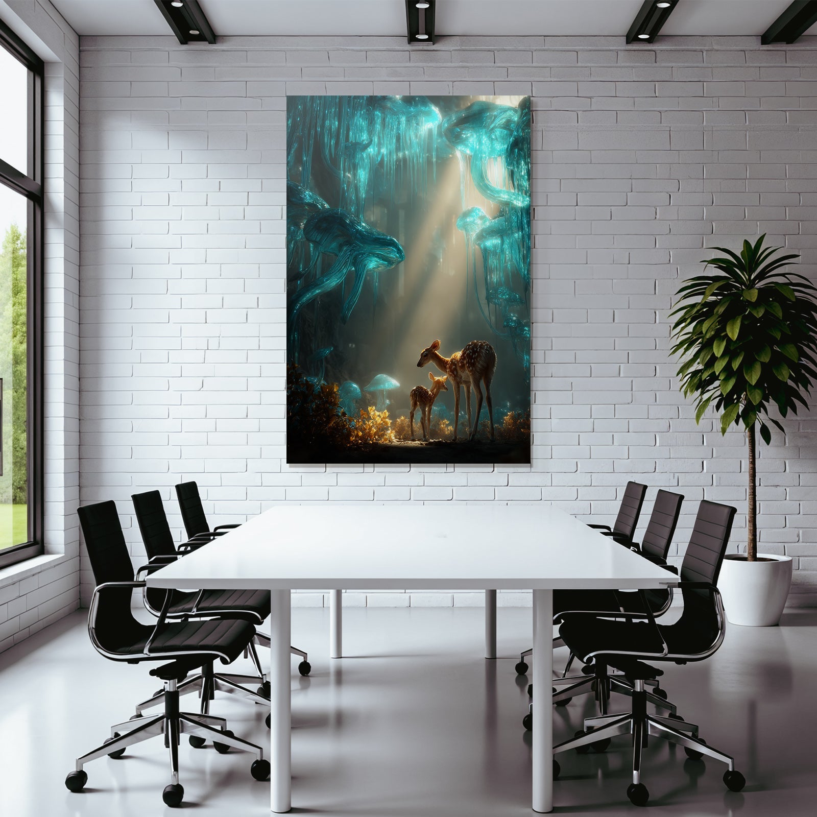Beruhigende Mystische Landschaft Mutter Fawn Jellyfish Lichttraum