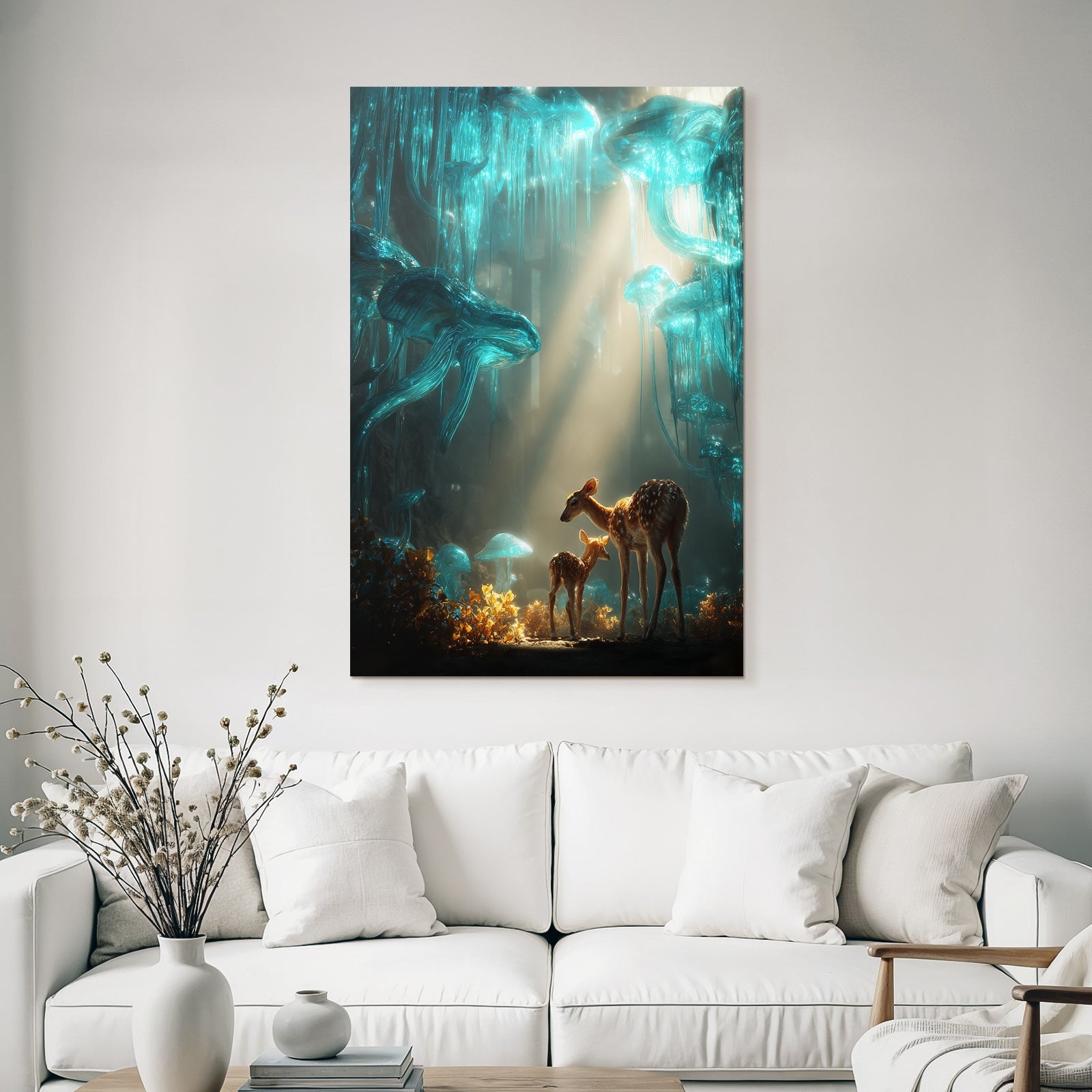 Beruhigende Mystische Landschaft Mutter Fawn Jellyfish Lichttraum