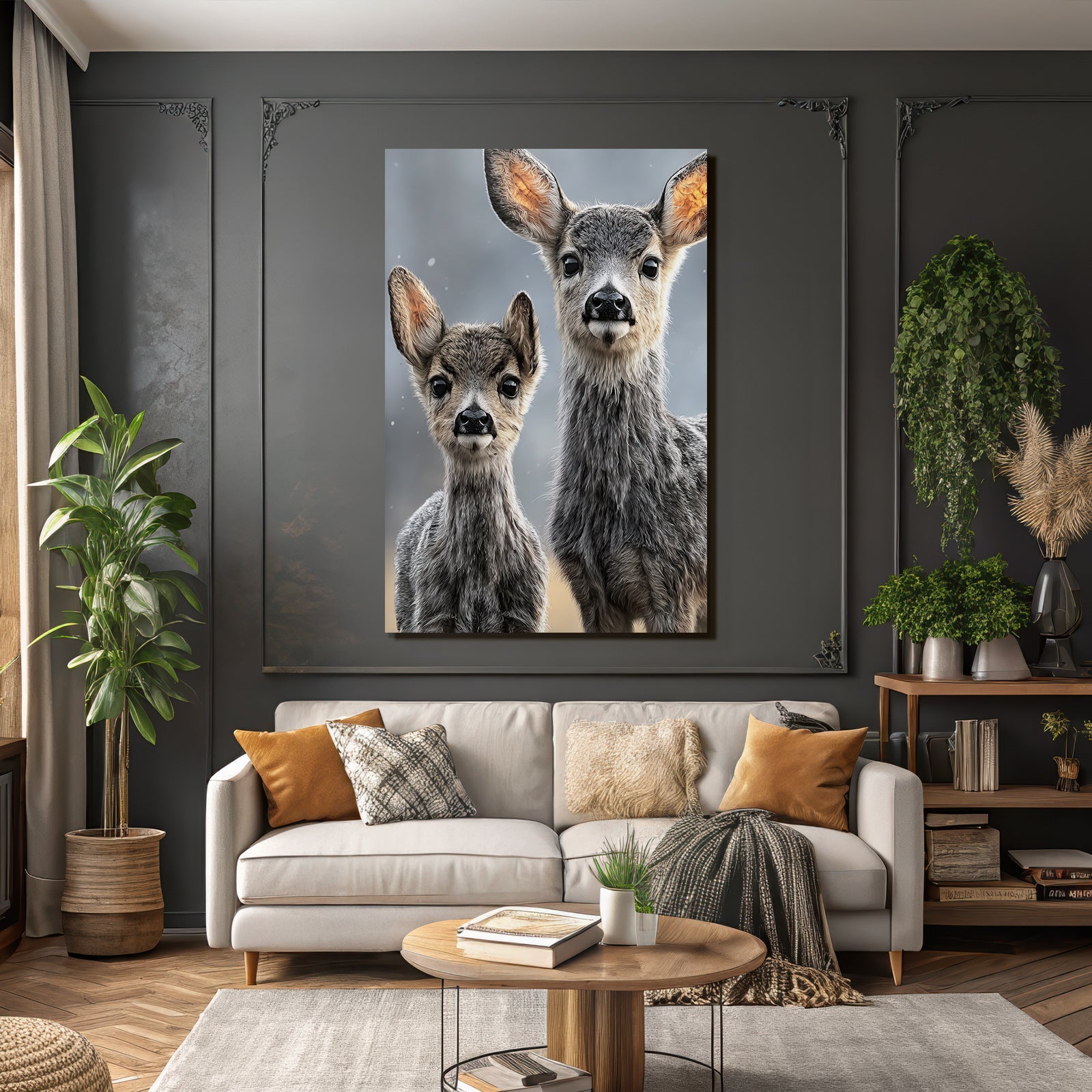 Junge Rehe Innocenz Und Natur Schnee Hintergrund