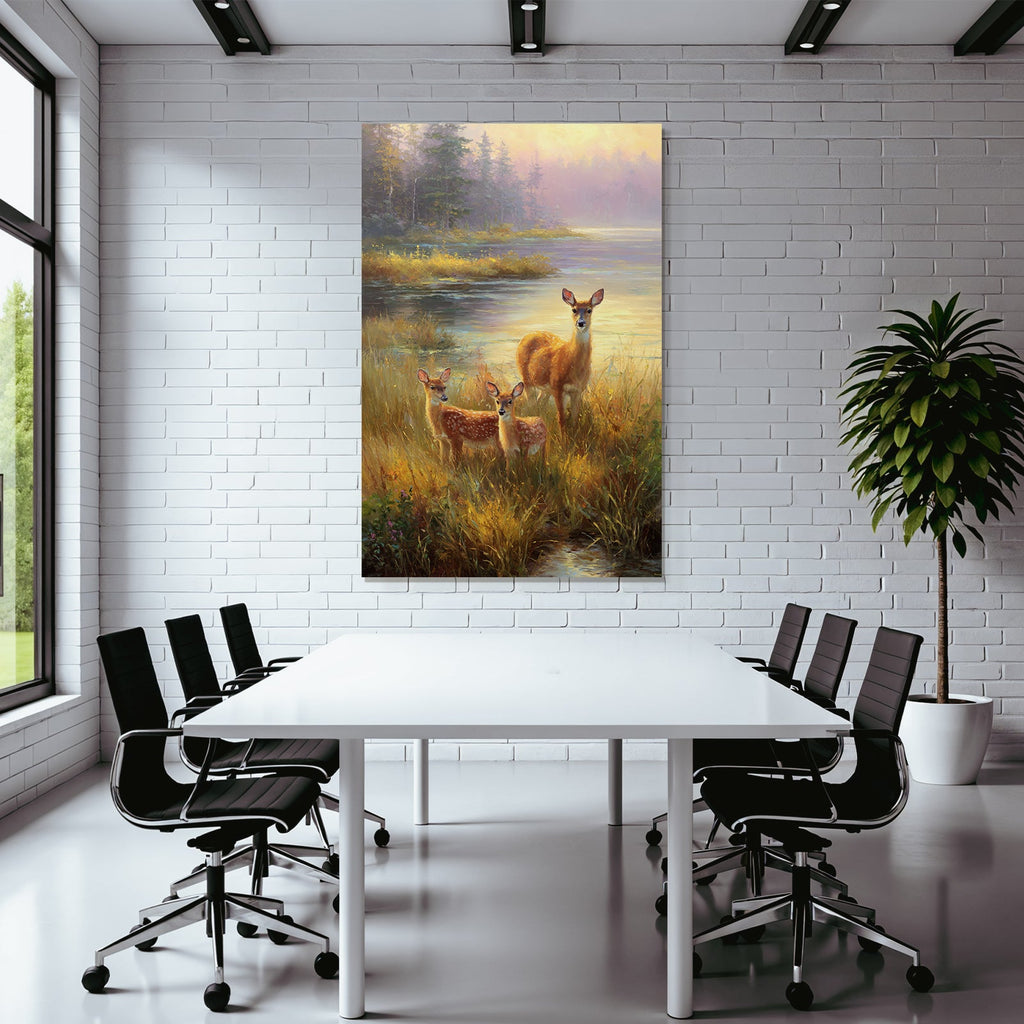 Ruhige Natur Szene Deer Fawns Am Wasser